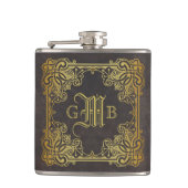 Monogram Classic Gold Lijst Antiek Leder Fancy Heupfles (Voorkant)