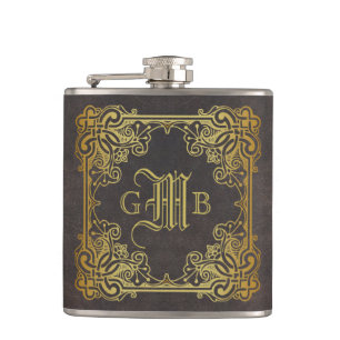 Monogram Classic Gold Lijst Antiek Leder Fancy Heupfles