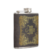 Monogram Classic Gold Lijst Antiek Leder Fancy Heupfles (Rechts)