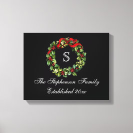 Monogram Classic Holly WreatCustom Kerstmis Canvas Afdruk