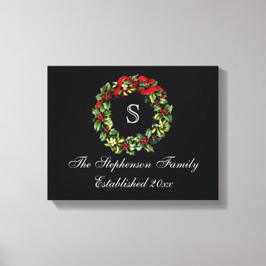 Monogram Classic Holly WreatCustom Kerstmis Canvas Afdruk (Voorkant)