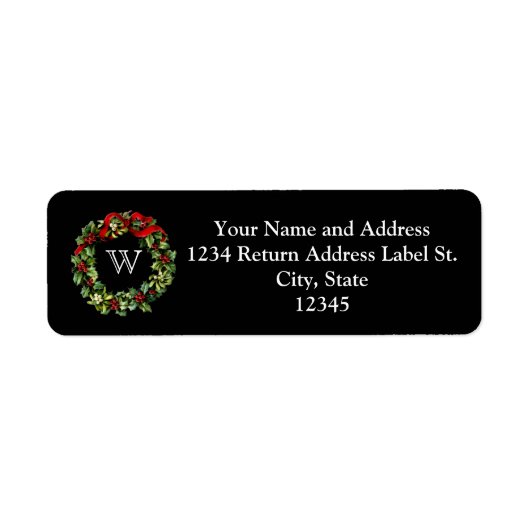Monogram Classic Holly WreatCustom Kerstmis Etiket (Voorkant)