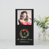 Monogram Classic Holly WreatCustom Kerstmis Feestdagenkaart (Staand voorkant)