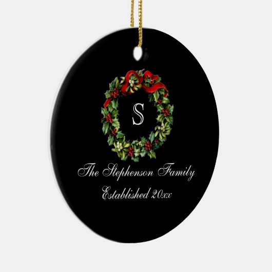 Monogram Classic Holly WreatCustom Kerstmis Keramisch Ornament (Rechts)