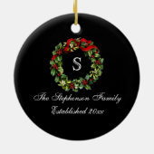 Monogram Classic Holly WreatCustom Kerstmis Keramisch Ornament (Achterkant)