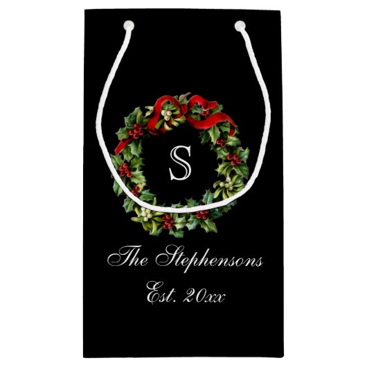 Monogram Classic Holly WreatCustom Kerstmis Klein Cadeauzakje (Achterkant)