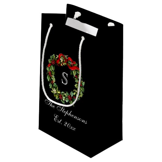 Monogram Classic Holly WreatCustom Kerstmis Klein Cadeauzakje (Achterkant Gekanteld)