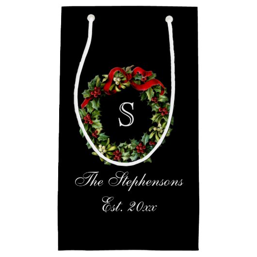 Monogram Classic Holly WreatCustom Kerstmis Klein Cadeauzakje (Voorkant)