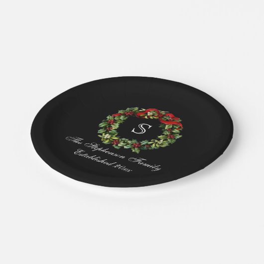 Monogram Classic Holly WreatCustom Kerstmis Papieren Bordje (Gekanteld)