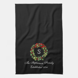 Monogram Classic Holly WreatCustom Kerstmis Theedoek