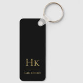 Monogram Classic Modern Minimalistisch Zwart Goud Sleutelhanger (Achterkant)