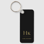 Monogram Classic Modern Minimalistisch Zwart Goud Sleutelhanger (Voorkant)