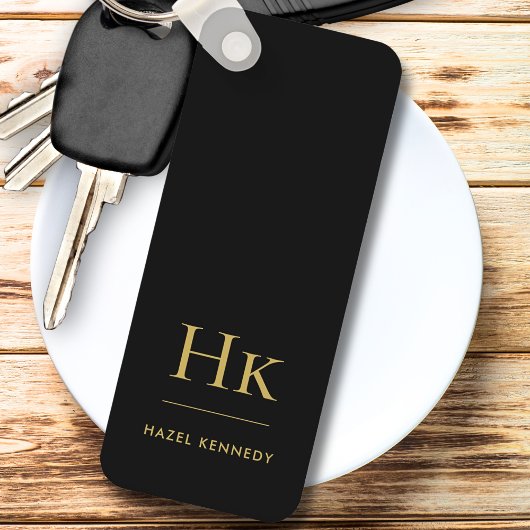 Monogram Classic Modern Minimalistisch Zwart Goud Sleutelhanger