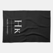 Monogram Classic Simple Elegant Black Monogrammed Theedoek (Horizontaal)
