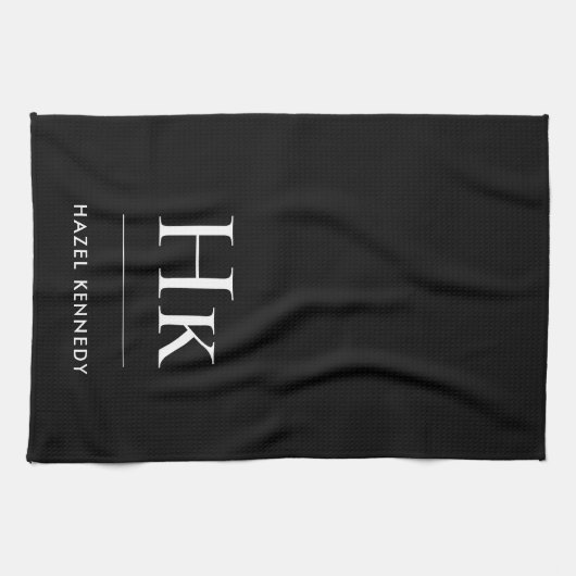 Monogram Classic Simple Elegant Black Monogrammed Theedoek (Horizontaal)