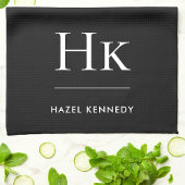 Monogram Classic Simple Elegant Black Monogrammed Theedoek