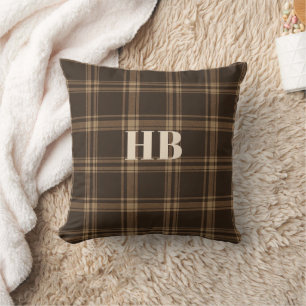 Monogram Classic Vintage Donkerbruin & Beige Schot Kussen
