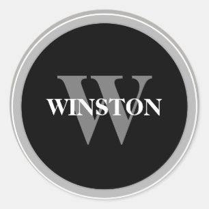 Monogram Classic Zwart en wit Serif lettertype Ronde Sticker