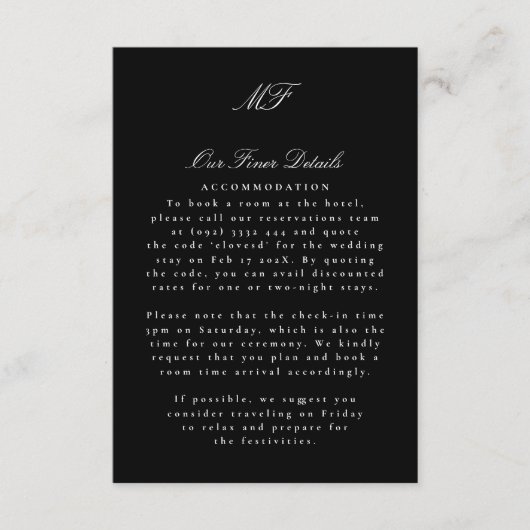 Monogram Classic Zwart Wit Trouwen Details Info Informatiekaartje (Voorkant)