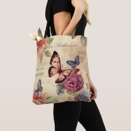 Monogram classy  achtergrond bloemenschrift tote bag