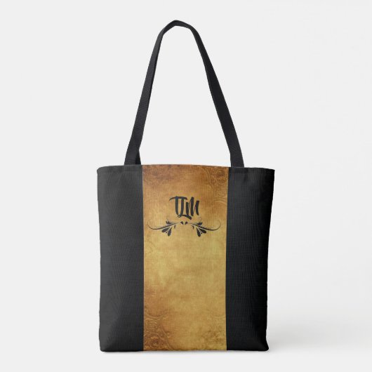 Monogram classy Black & Gold Design Tote Bag (Achterkant)