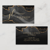 Monogram Classy Black Gold Marble Agate Visitekaartje (Voorkant / Achterkant)