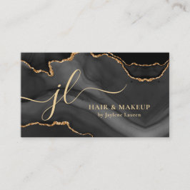 Monogram Classy Black Gold Marble Agate Visitekaartje