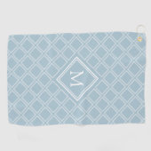 Monogram Classy Blue en White Diamond Pattern Golfhanddoek (Horizontaal)