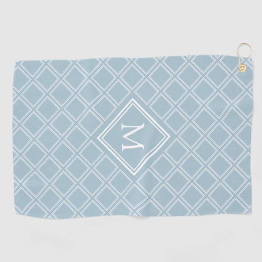 Monogram Classy Blue en White Diamond Pattern Golfhanddoek (Horizontaal)