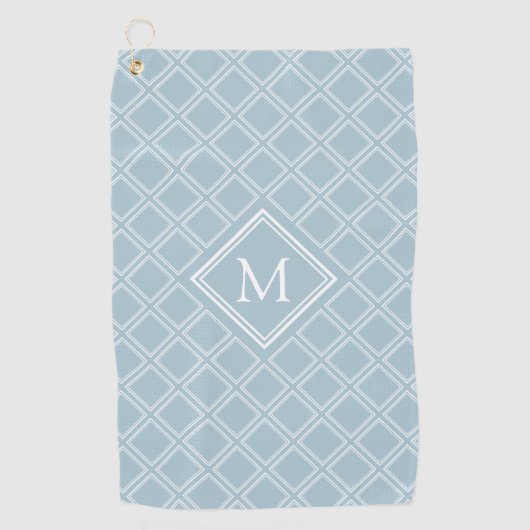 Monogram Classy Blue en White Diamond Pattern Golfhanddoek (Voorkant)
