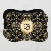 Monogram Classy Elegant Gold Damask Medieval Black Kaart (Voorkant / Achterkant)