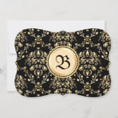 Monogram Classy Elegant Gold Damask Medieval Black Kaart (Voorkant)