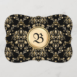 Monogram Classy Elegant Gold Damask Medieval Black Kaart