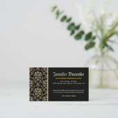 Monogram Classy Elegant Gold Damask Medieval Black Visitekaartje (Staand voorkant)