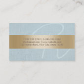 Monogram classy Gold Stripe Blue Linen Visitekaartje (Achterkant)