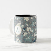 Monogram Clematis Grijze Blauwe Waterverf Bloemen Tweekleurige Koffiemok (Voorkant links)