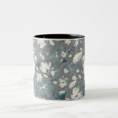 Monogram Clematis Grijze Blauwe Waterverf Bloemen Tweekleurige Koffiemok (Center)