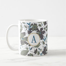 Monogram Clematis Vine Elegant Groen Blauw Bloemen Koffiemok