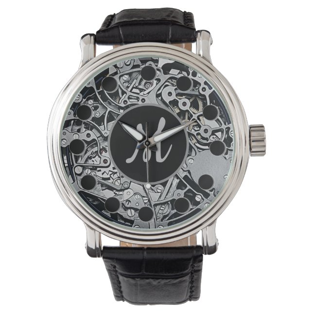 Monogram Clockwork Gears Zilveren polshorloge Horloge (Voorkant)
