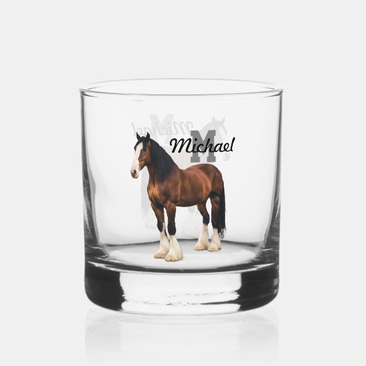 Monogram Clydesdale Draft Horse Animal Boerderij Whisky Glas (Voorkant)