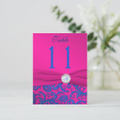Monogram Cobalt and Fuchsia Damask Table Number Briefkaart (Staand voorkant)