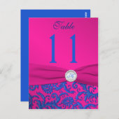 Monogram Cobalt and Fuchsia Damask Table Number Briefkaart (Voorkant / Achterkant)