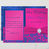 Monogram Cobalt en Fuchsia Damask Wedding Programm (Voorkant / Achterkant)