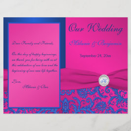 Monogram Cobalt en Fuchsia Damask Wedding Programm