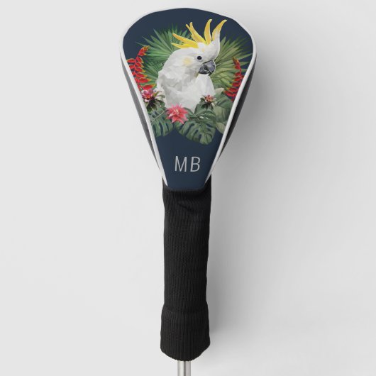 Monogram Cockatau Bird Tropical Flowers Stylish Golfheadcover (Voorkant)