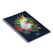 Monogram Cockatau Bird Tropical Flowers Stylish Notitieboek (Rechterzijde)