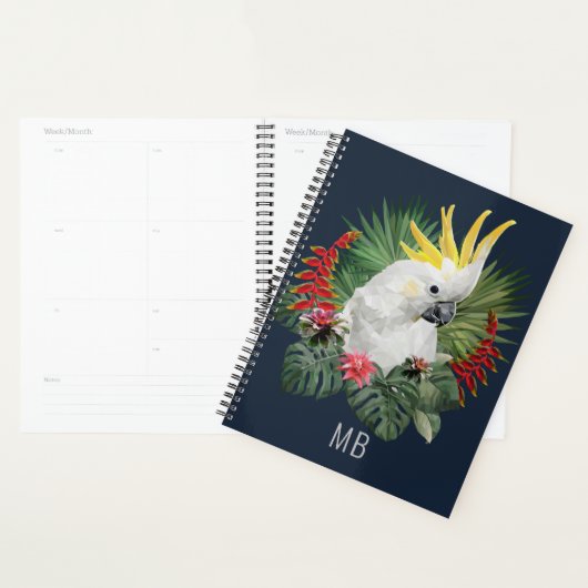 Monogram Cockatau Bird Tropical Flowers Stylish Planner (Display)