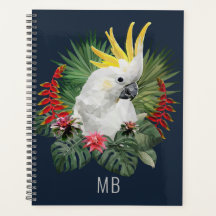 Monogram Cockatau Bird Tropical Flowers Stylish