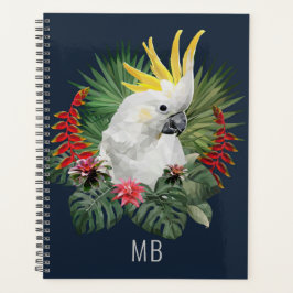 Monogram Cockatau Bird Tropical Flowers Stylish Planner