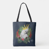 Monogram Cockatau Bird Tropical Flowers Stylish Tote Bag (Achterkant)